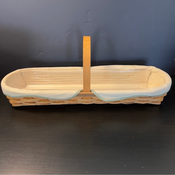 Longaberger 2005 Baguette Basket Handle w/ Natural Sage Liner & Protector Sage - Picture 1 of 16
